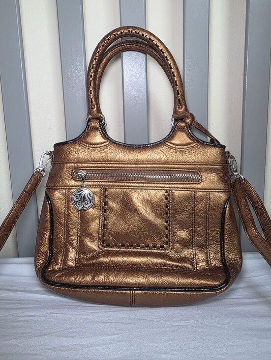 Brighton Handbags - Brighton Vintage Metallic Bronze Women’s Convertable Crossbody Bag W/ Whipstitch
